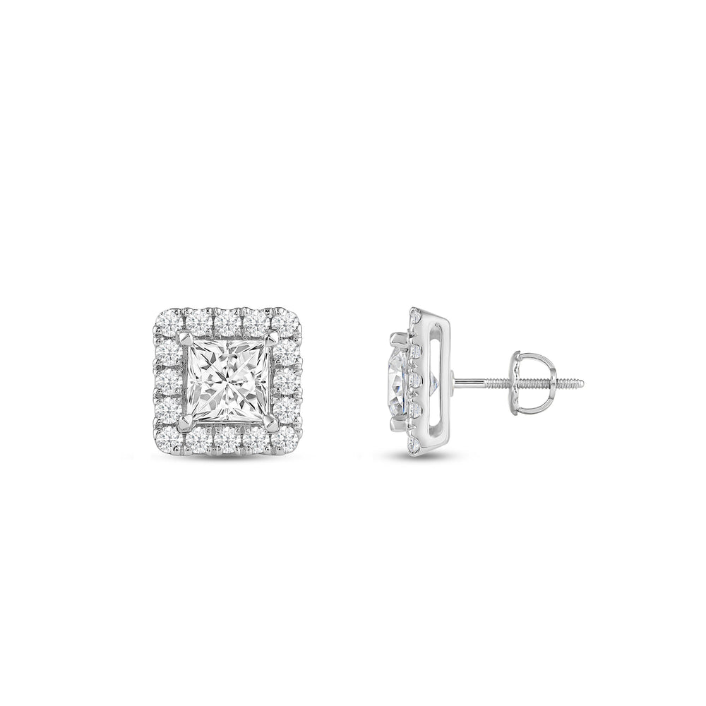Princess Diamond Halo Earrings with 14KT White Gold / Lab / 1 1/3 Cut Diamond in 14KT White Gold / Lab / 1 1/3 view 5

