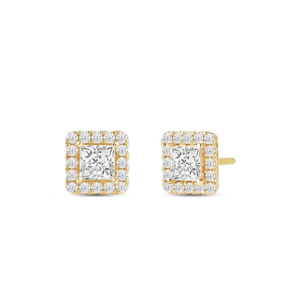 Princess Diamond Halo Earrings with 14KT Yellow Gold / Lab / 1 1/3 Cut Diamond in 14KT Yellow Gold / Lab / 1 1/3 view 1
