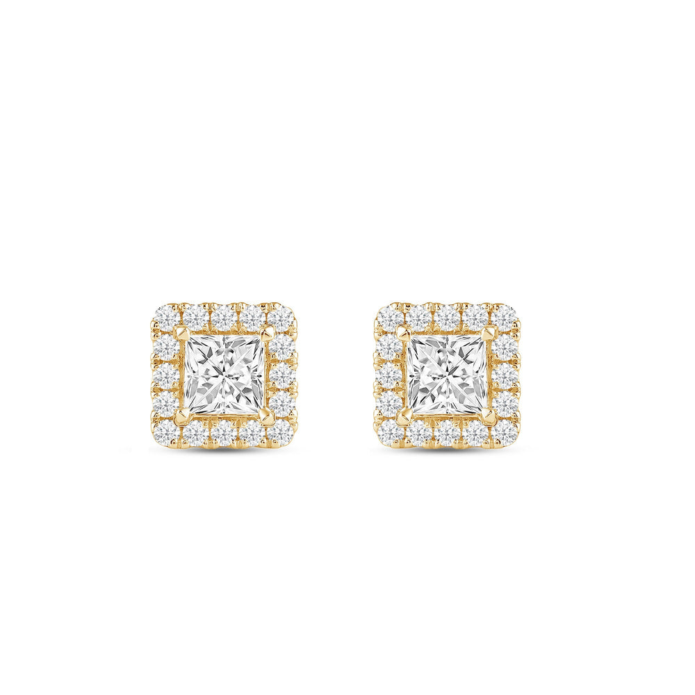 Princess Diamond Halo Earrings with 14KT Yellow Gold / Lab / 1 1/3 Cut Diamond in 14KT Yellow Gold / Lab / 1 1/3 view 4
