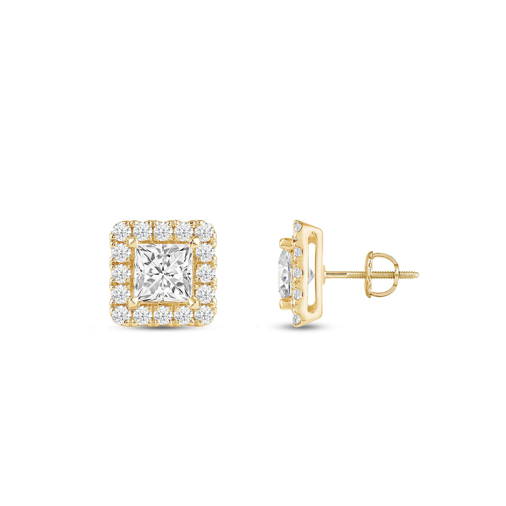 Princess Diamond Halo Earrings with 14KT Yellow Gold / Lab / 1 1/3 Cut Diamond in 14KT Yellow Gold / Lab / 1 1/3 view 5
