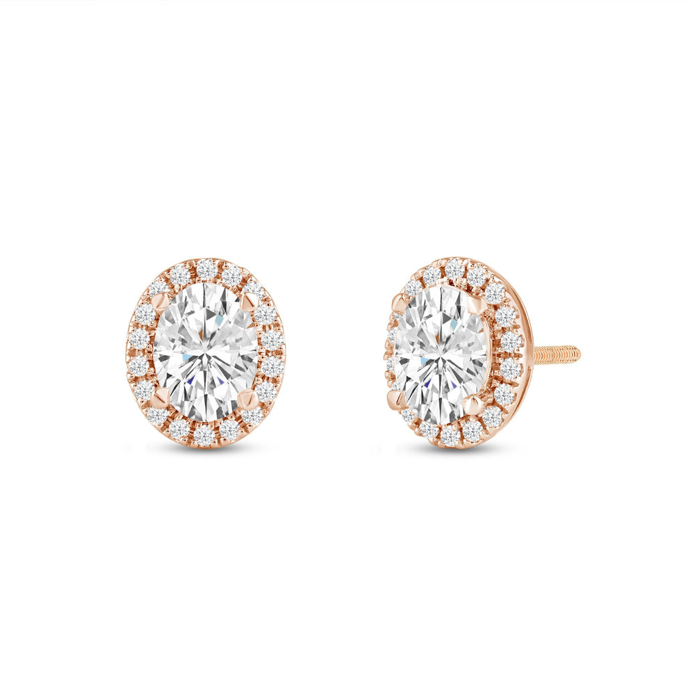Oval Diamond Halo Earrings with 14KT Rose Gold / Lab / 4 3/4 Cut Diamond in 14KT Rose Gold / Lab / 4 3/4 view 1
