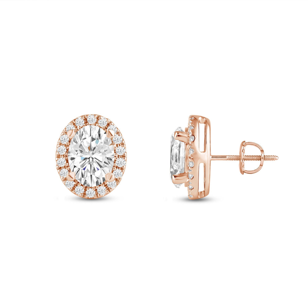Oval Diamond Halo Earrings with 14KT Rose Gold / Lab / 4 3/4 Cut Diamond in 14KT Rose Gold / Lab / 4 3/4 view 5
