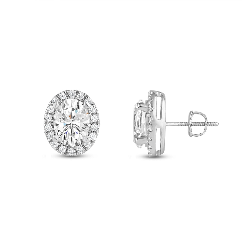 Oval Diamond Halo Earrings with 14KT White Gold / Lab / 4 3/4 Cut Diamond in 14KT White Gold / Lab / 4 3/4 view 5
