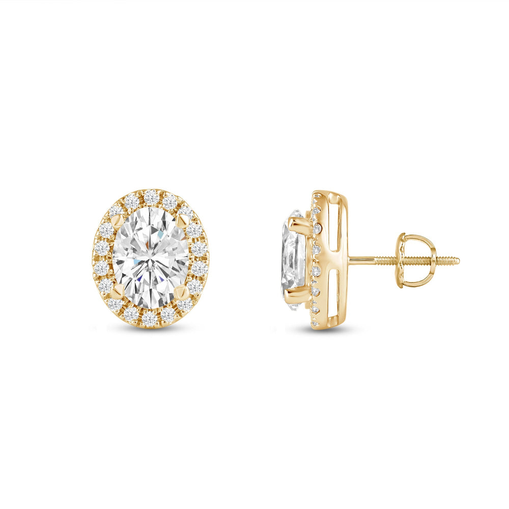 Oval Diamond Halo Earrings with 14KT Yellow Gold / Lab / 4 3/4 Cut Diamond in 14KT Yellow Gold / Lab / 4 3/4 view 5
