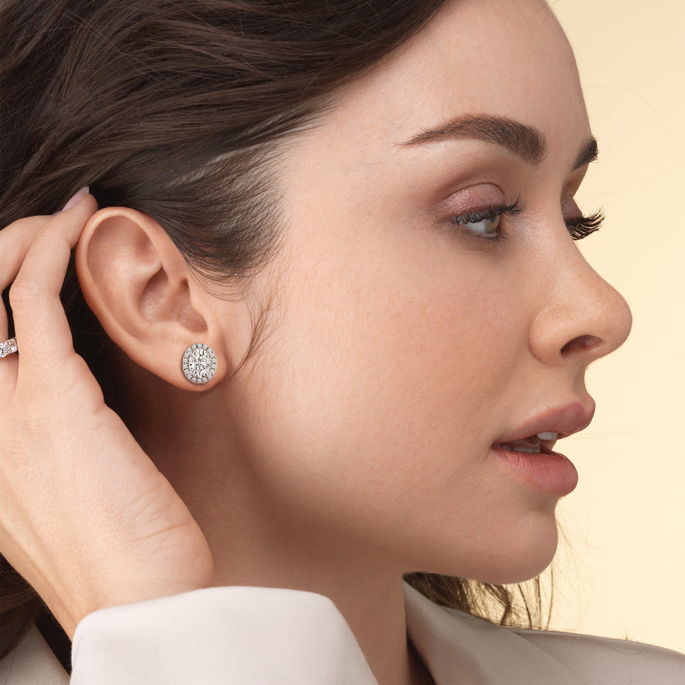 Oval Diamond Halo Earrings with 14KT Rose Gold / Lab / 4 3/4 Cut Diamond in 14KT Rose Gold / Lab / 4 3/4 view 3
