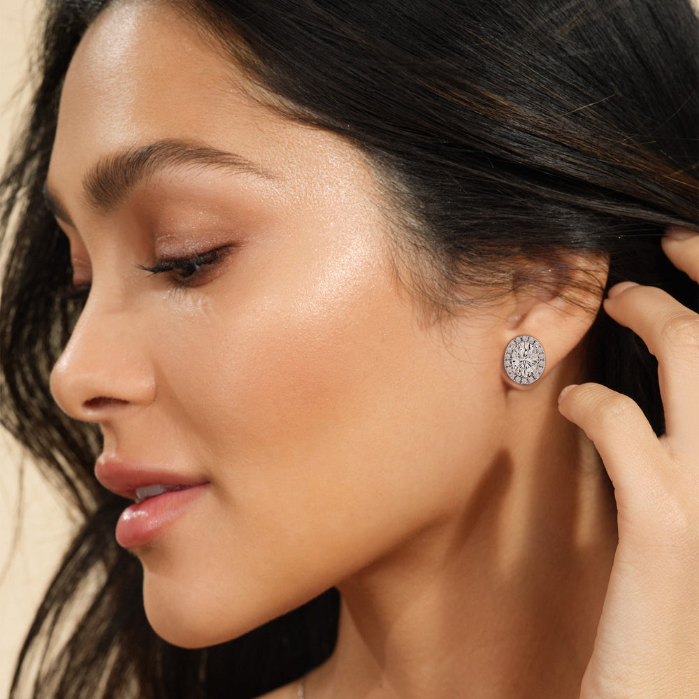 Oval Diamond Halo Earrings with 14KT Rose Gold / Lab / 4 3/4 Cut Diamond in 14KT Rose Gold / Lab / 4 3/4 view 2
