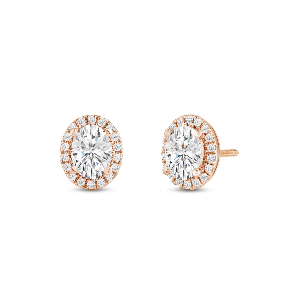 Oval Diamond Halo Earrings with 14KT Rose Gold / Lab / 3 1/4 Cut Diamond in 14KT Rose Gold / Lab / 3 1/4 view 1
