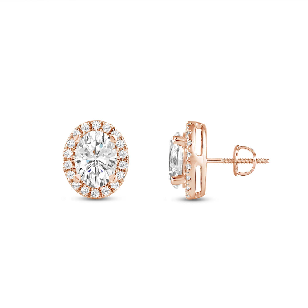 Oval Diamond Halo Earrings with 14KT Rose Gold / Lab / 3 1/4 Cut Diamond in 14KT Rose Gold / Lab / 3 1/4 view 5
