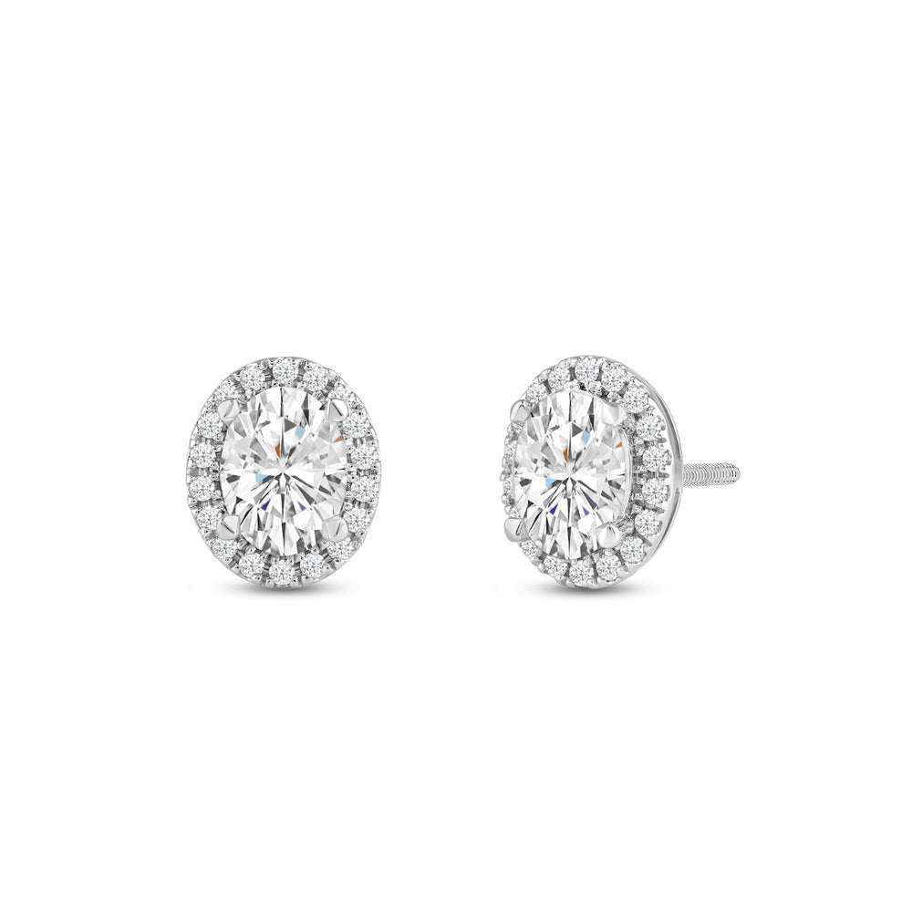 Oval Diamond Halo Earrings with 14KT White Gold / Lab / 3 1/4 Cut Diamond in 14KT White Gold / Lab / 3 1/4 view 1

