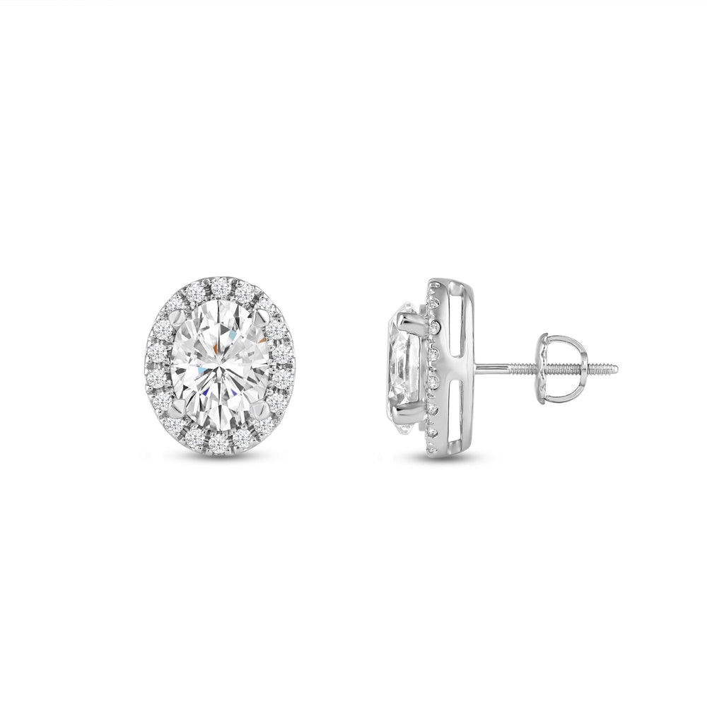 Oval Diamond Halo Earrings with 14KT White Gold / Lab / 3 1/4 Cut Diamond in 14KT White Gold / Lab / 3 1/4 view 5
