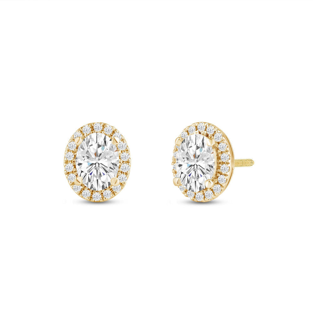 Oval Diamond Halo Earrings with 14KT Yellow Gold / Lab / 3 1/4 Cut Diamond in 14KT Yellow Gold / Lab / 3 1/4 view 1
