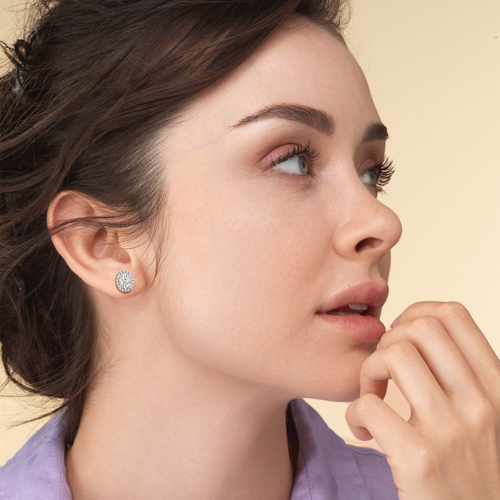 Oval Diamond Halo Earrings with 14KT Rose Gold / Lab / 3 1/4 Cut Diamond in 14KT Rose Gold / Lab / 3 1/4 view 3

