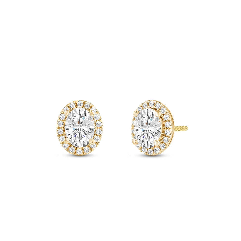 Oval Diamond Halo Earrings with 14KT Yellow Gold / Lab / 2 1/3 Cut Diamond in 14KT Yellow Gold / Lab / 2 1/3 view 1
