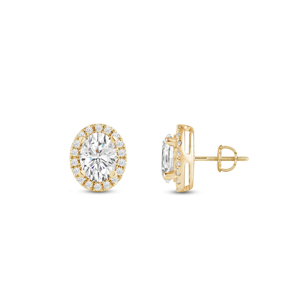 Oval Diamond Halo Earrings with 14KT Yellow Gold / Lab / 2 1/3 Cut Diamond in 14KT Yellow Gold / Lab / 2 1/3 view 5
