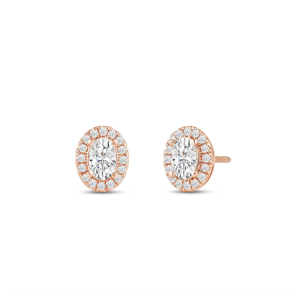 Oval Diamond Halo Earrings with 14KT Rose Gold / Lab / 1 1/4 Cut Diamond in 14KT Rose Gold / Lab / 1 1/4 view 1
