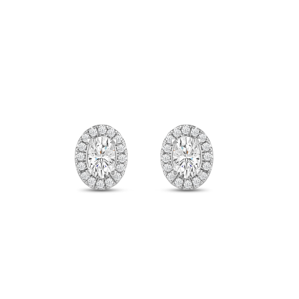 Oval Diamond Halo Earrings with Oval Cut Diamond in 14KT White Gold view 2
