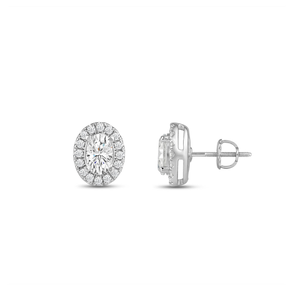 Oval Diamond Halo Earrings with Oval Cut Diamond in 14KT White Gold view 3
