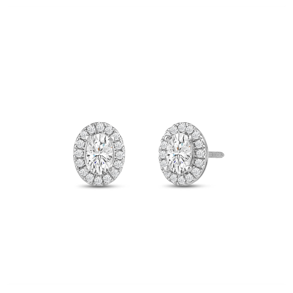 Oval Diamond Halo Earrings with Oval Cut Diamond in 14KT White Gold view 1
