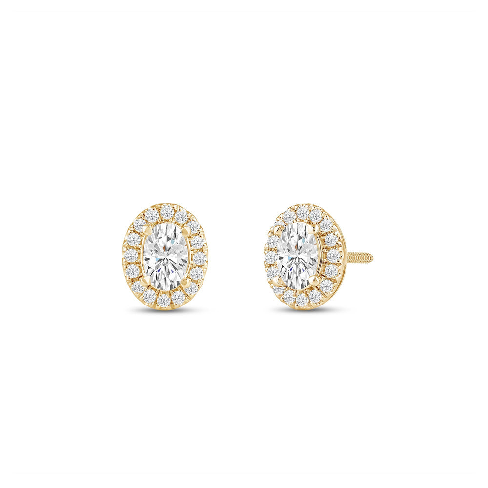 Oval Diamond Halo Earrings with 14KT Yellow Gold / Lab / 1 1/4 Cut Diamond in 14KT Yellow Gold / Lab / 1 1/4 view 1
