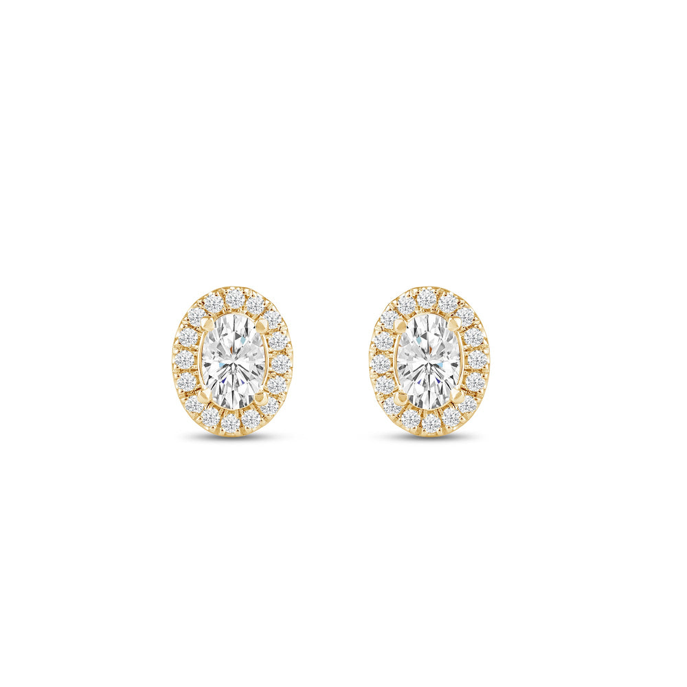 Oval Diamond Halo Earrings with Oval Cut Diamond in 14KT Yellow Gold view 2
