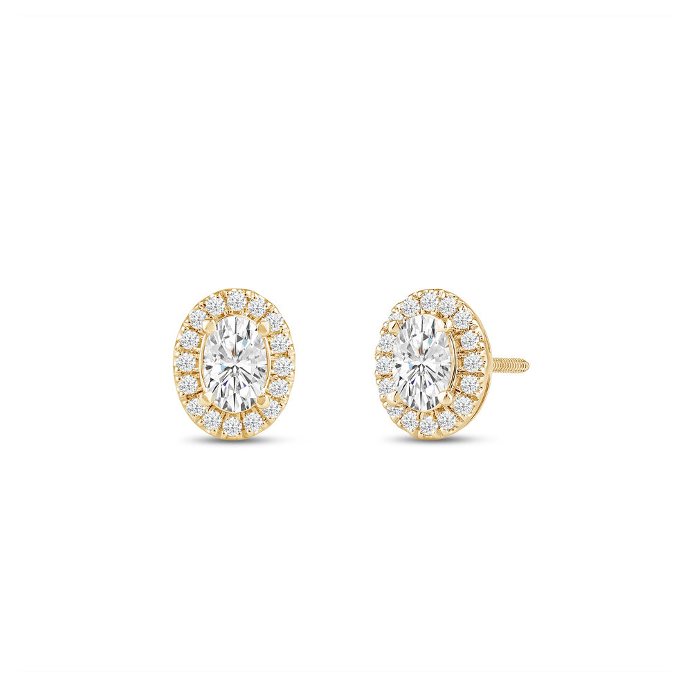 Oval Diamond Halo Earrings with Oval Cut Diamond in 14KT Yellow Gold view 1

