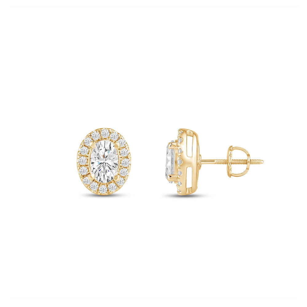 Oval Diamond Halo Earrings with Oval Cut Diamond in 14KT Yellow Gold view 3

