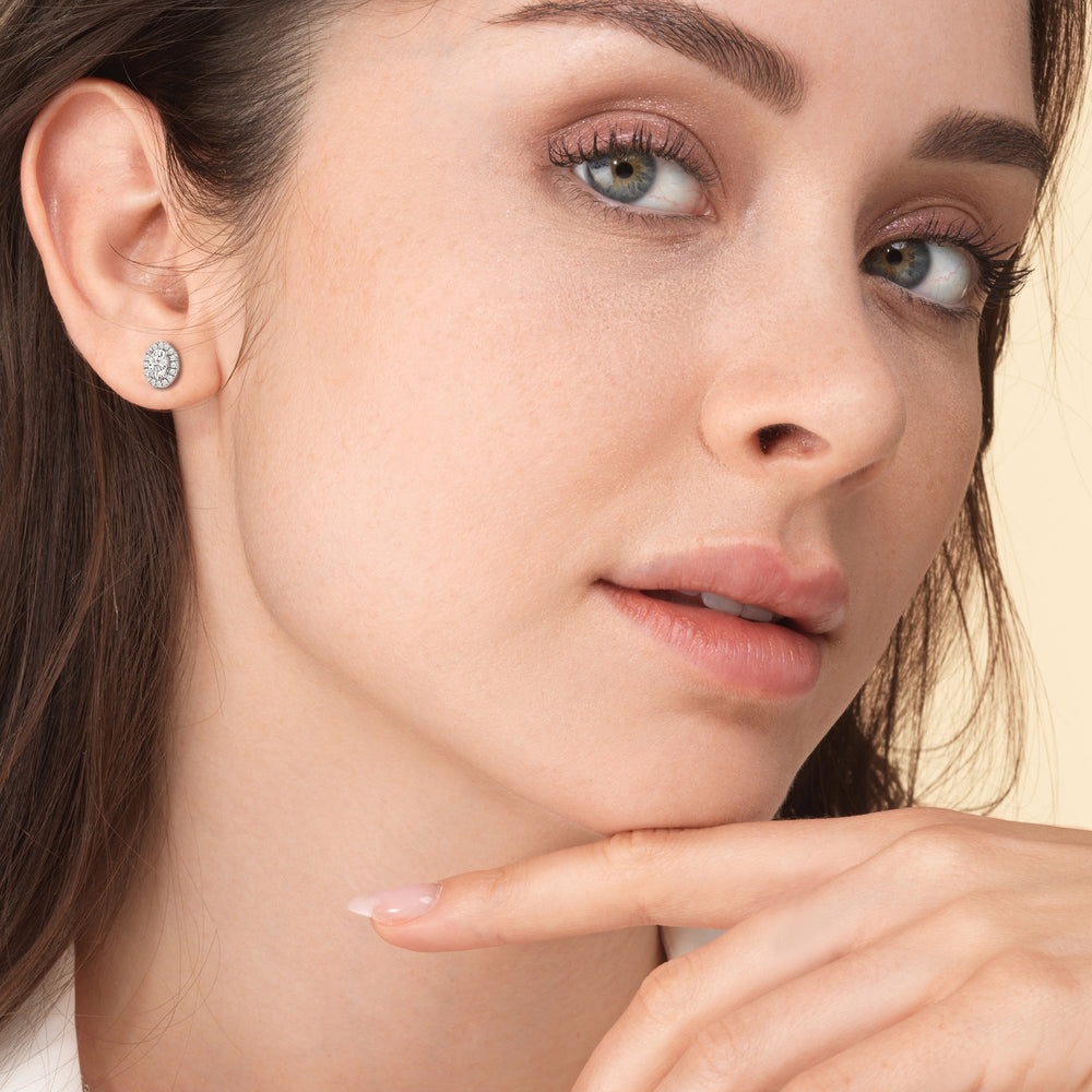 Oval Diamond Halo Earrings with 14KT Yellow Gold / Lab / 1 1/4 Cut Diamond in 14KT Yellow Gold / Lab / 1 1/4 view 3
