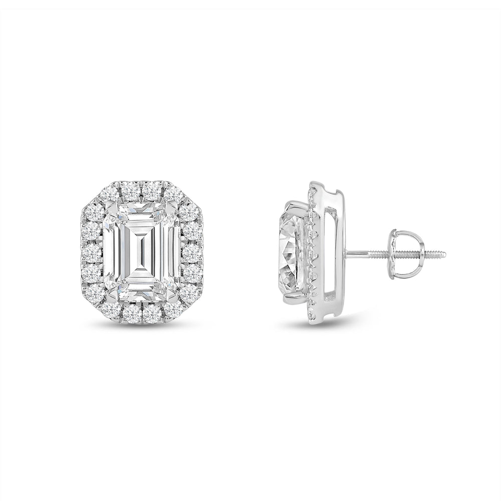 Emerald Diamond Halo Earrings with 14KT White Gold / Lab / 4 3/4 Cut Diamond in 14KT White Gold / Lab / 4 3/4 view 5
