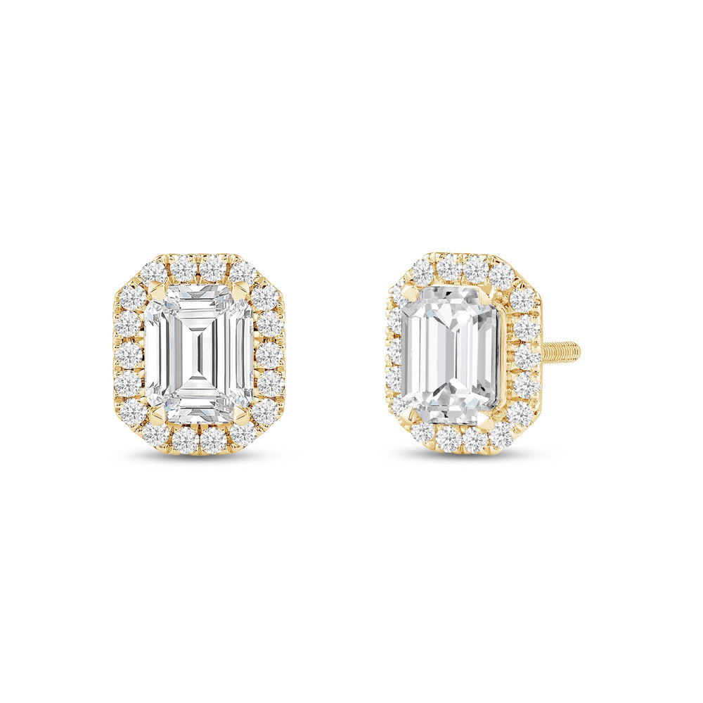 Emerald Diamond Halo Earrings with 14KT Yellow Gold / Lab / 4 3/4 Cut Diamond in 14KT Yellow Gold / Lab / 4 3/4 view 1
