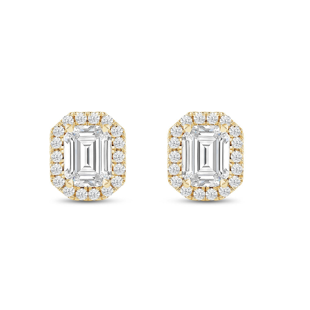 Emerald Diamond Halo Earrings with 14KT Yellow Gold / Lab / 4 3/4 Cut Diamond in 14KT Yellow Gold / Lab / 4 3/4 view 4
