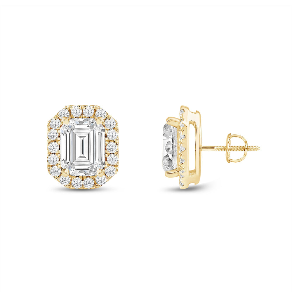 Emerald Diamond Halo Earrings with 14KT Yellow Gold / Lab / 4 3/4 Cut Diamond in 14KT Yellow Gold / Lab / 4 3/4 view 5
