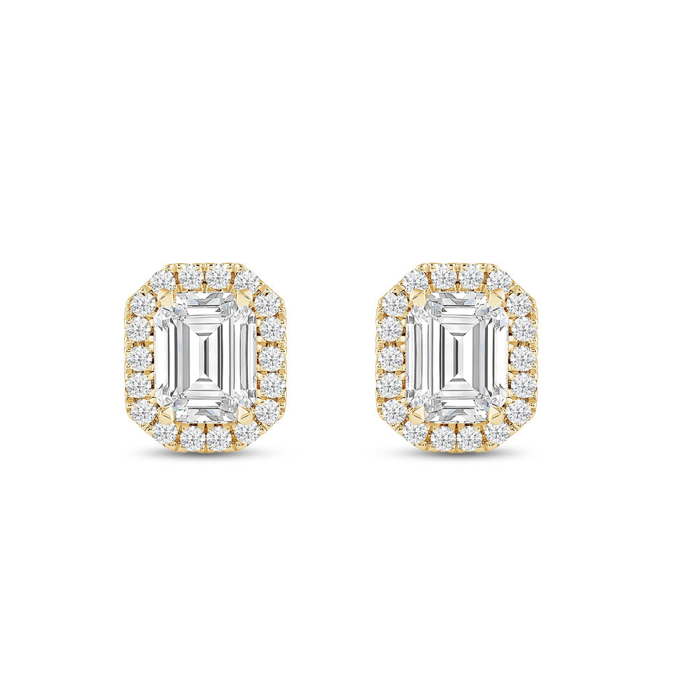 Emerald Diamond Halo Earrings with 14KT Yellow Gold / Lab / 3 1/2 Cut Diamond in 14KT Yellow Gold / Lab / 3 1/2 view 4
