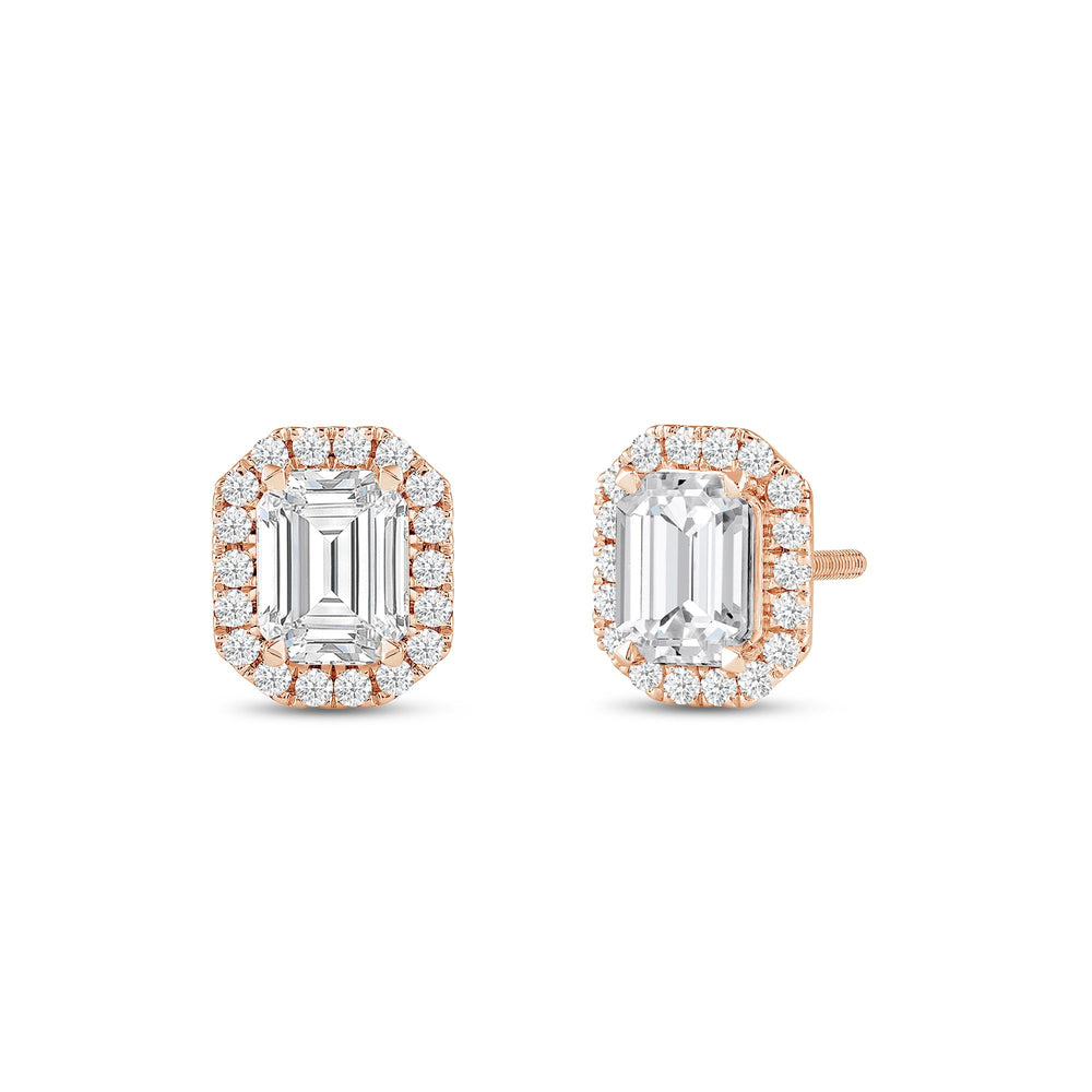 Emerald Diamond Halo Earrings with 14KT Rose Gold / Lab / 2 1/3 Cut Diamond in 14KT Rose Gold / Lab / 2 1/3 view 1
