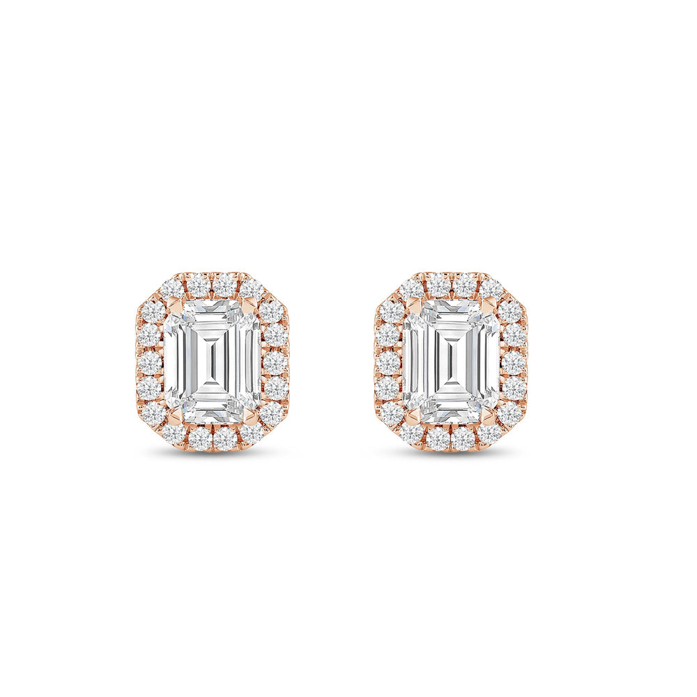 Emerald Diamond Halo Earrings with 14KT Rose Gold / Lab / 2 1/3 Cut Diamond in 14KT Rose Gold / Lab / 2 1/3 view 5
