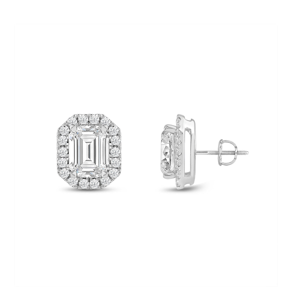 Emerald Diamond Halo Earrings with 14KT White Gold / Lab / 2 1/3 Cut Diamond in 14KT White Gold / Lab / 2 1/3 view 5
