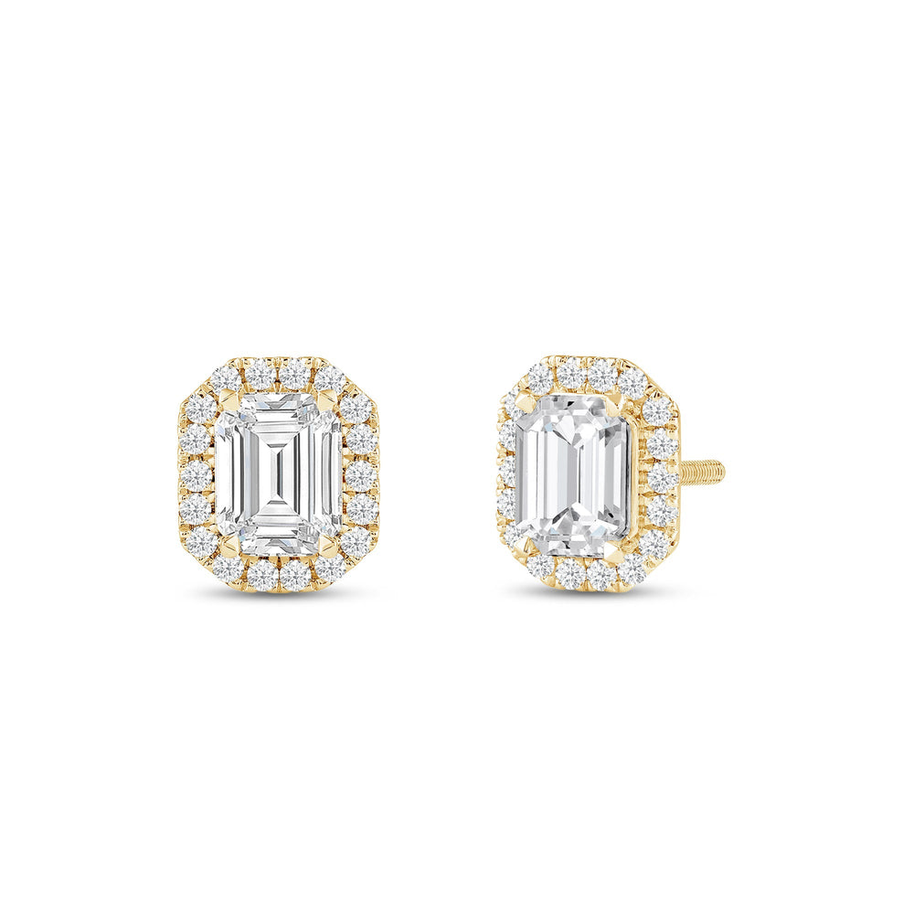Emerald Diamond Halo Earrings with 14KT Yellow Gold / Lab / 2 1/3 Cut Diamond in 14KT Yellow Gold / Lab / 2 1/3 view 1
