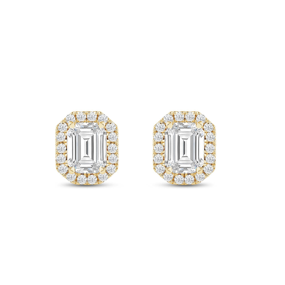 Emerald Diamond Halo Earrings with 14KT Yellow Gold / Lab / 2 1/3 Cut Diamond in 14KT Yellow Gold / Lab / 2 1/3 view 4
