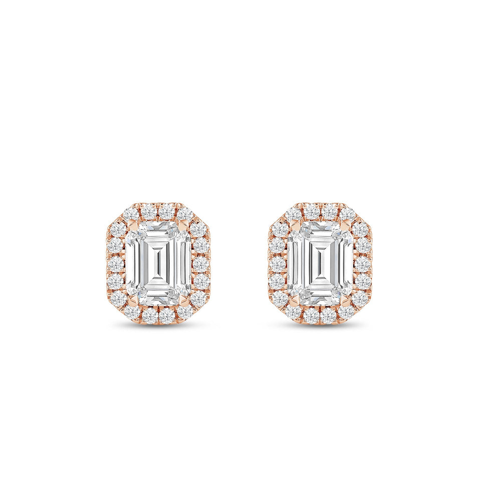 Emerald Diamond Halo Earrings with 14KT Rose Gold / Lab / 1 1/4 Cut Diamond in 14KT Rose Gold / Lab / 1 1/4 view 4
