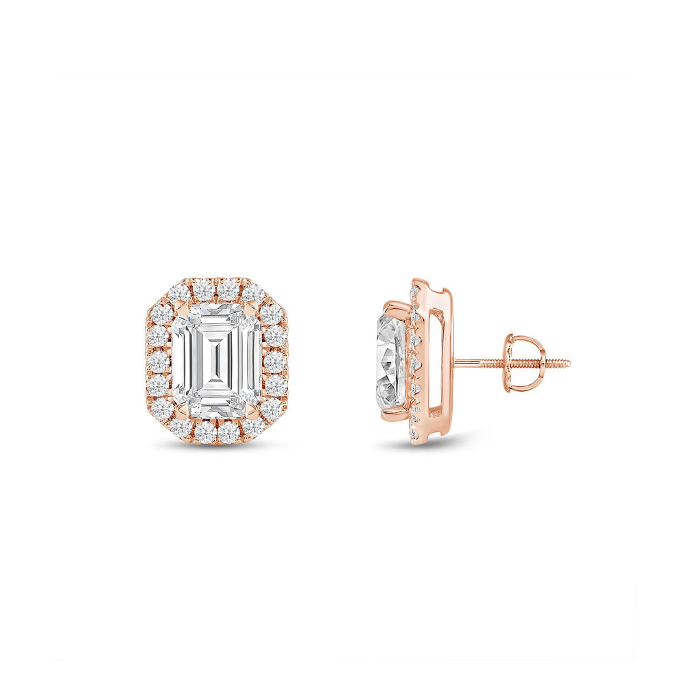 Emerald Diamond Halo Earrings with 14KT Rose Gold / Lab / 1 1/4 Cut Diamond in 14KT Rose Gold / Lab / 1 1/4 view 5
