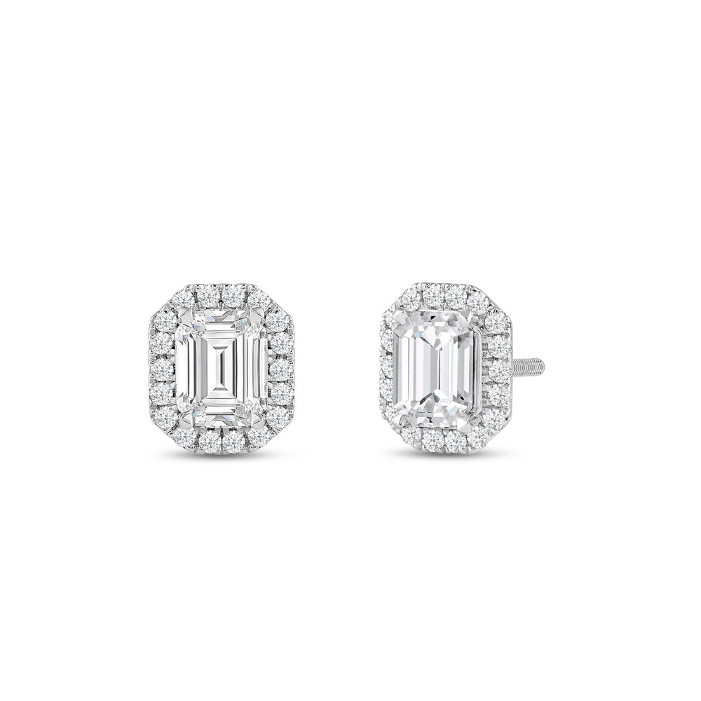 Emerald Diamond Halo Earrings with 14KT White Gold / Lab / 1 1/4 Cut Diamond in 14KT White Gold / Lab / 1 1/4 view 1
