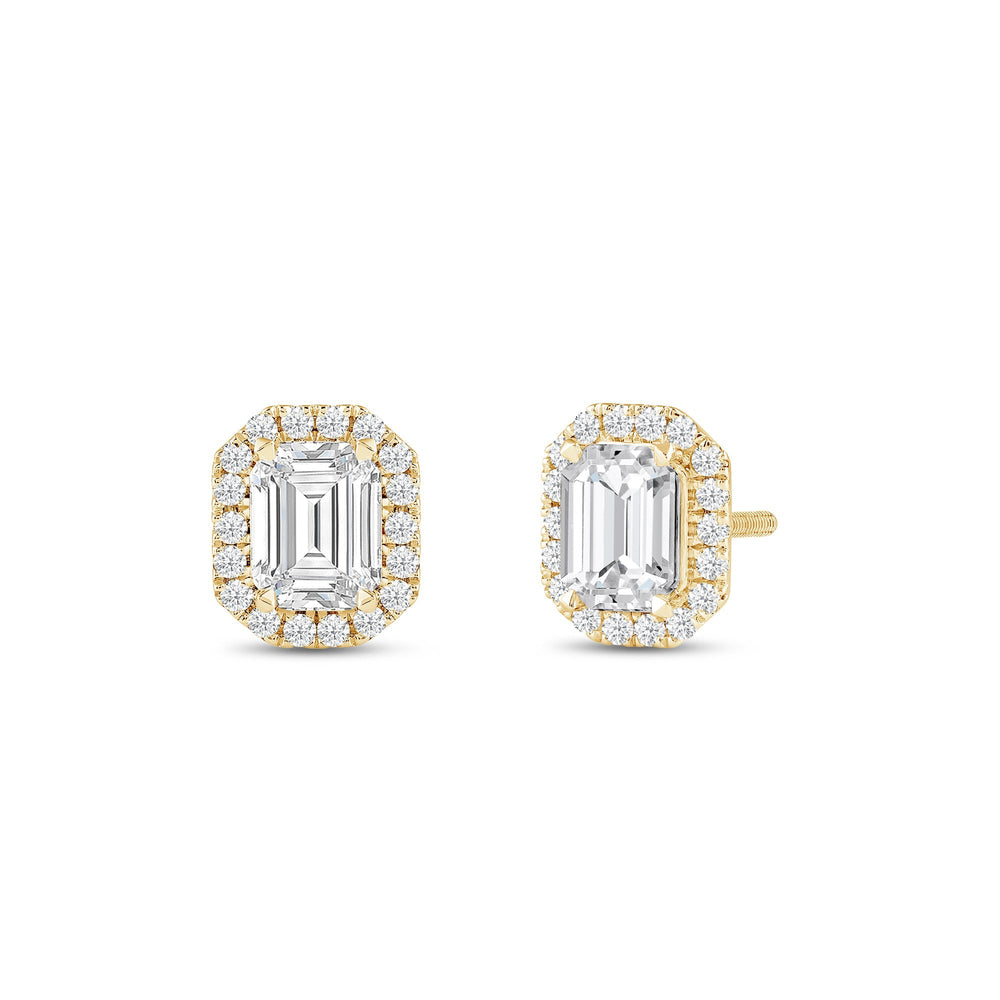 Emerald Diamond Halo Earrings with 14KT Yellow Gold / Lab / 1 1/4 Cut Diamond in 14KT Yellow Gold / Lab / 1 1/4 view 1
