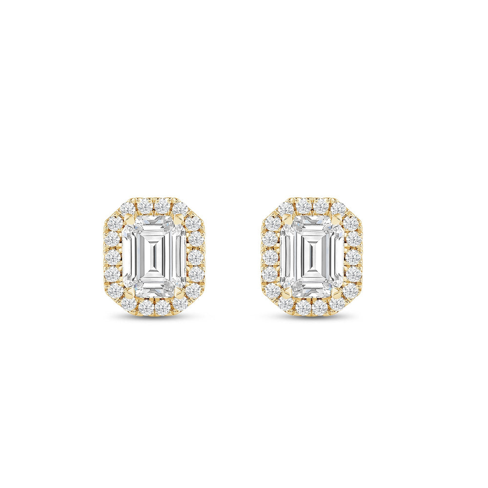 Emerald Diamond Halo Earrings with 14KT Yellow Gold / Lab / 1 1/4 Cut Diamond in 14KT Yellow Gold / Lab / 1 1/4 view 4
