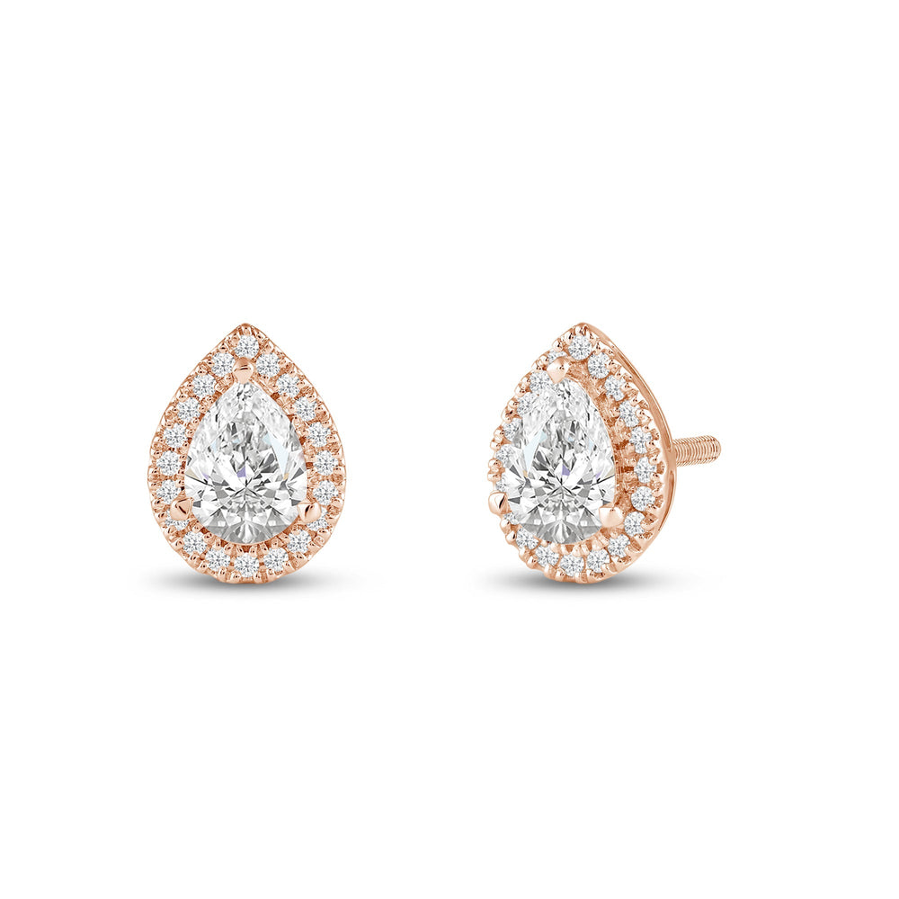 Pear Diamond Halo Earrings with 14KT Rose Gold / Lab / 4 3/4 Cut Diamond in 14KT Rose Gold / Lab / 4 3/4 view 1
