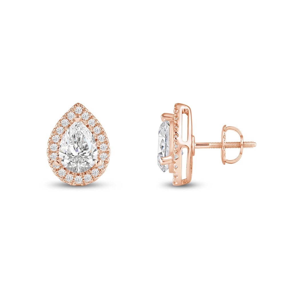 Pear Diamond Halo Earrings with 14KT Rose Gold / Lab / 4 3/4 Cut Diamond in 14KT Rose Gold / Lab / 4 3/4 view 5

