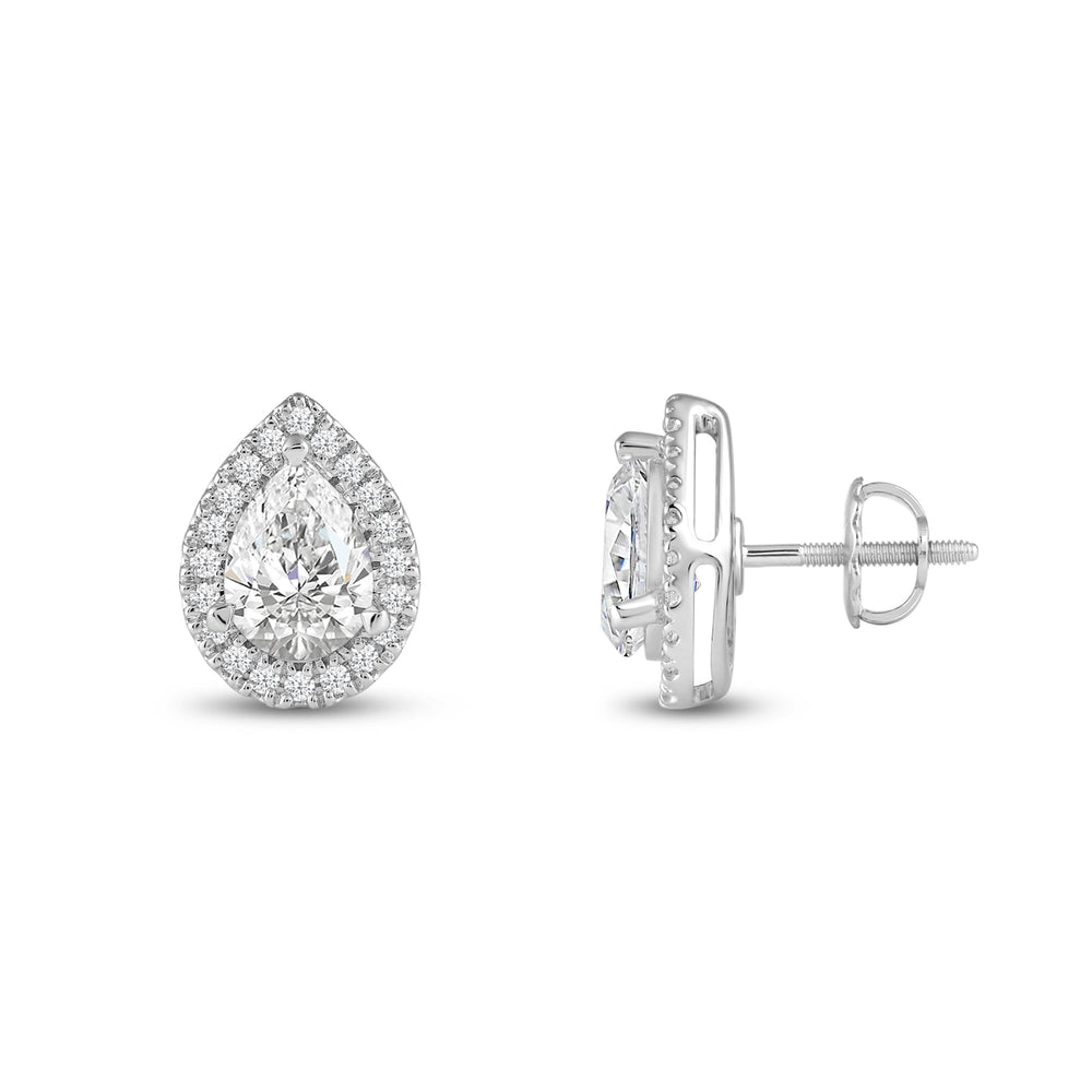 Pear Diamond Halo Earrings with 14KT White Gold / Lab / 4 3/4 Cut Diamond in 14KT White Gold / Lab / 4 3/4 view 4
