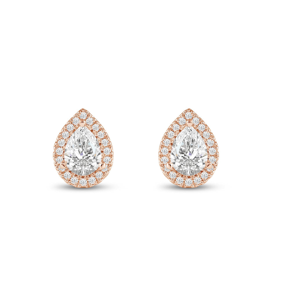 Pear Diamond Halo Earrings with 14KT Rose Gold / Lab / 3 1/2 Cut Diamond in 14KT Rose Gold / Lab / 3 1/2 view 4
