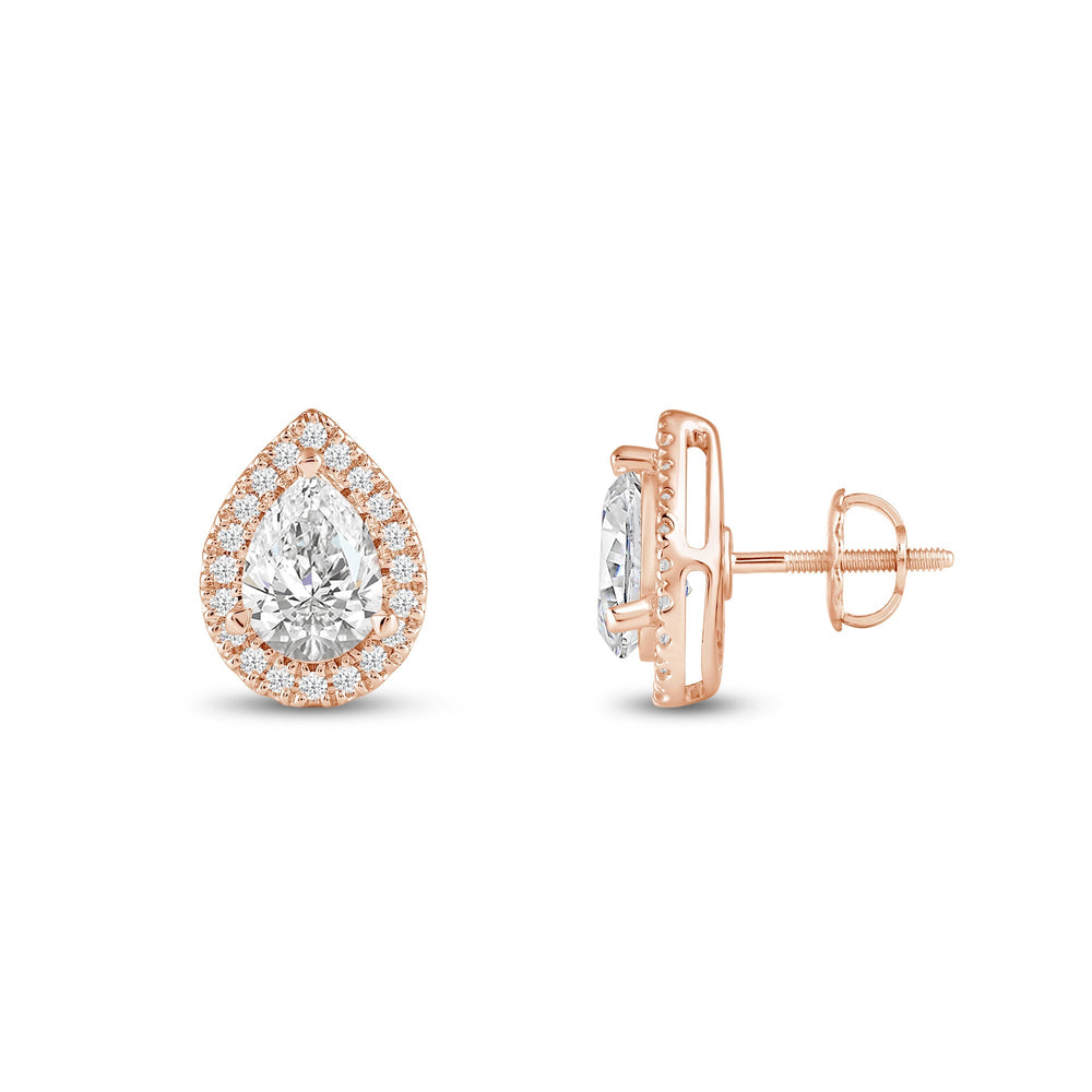 Pear Diamond Halo Earrings with 14KT Rose Gold / Lab / 3 1/2 Cut Diamond in 14KT Rose Gold / Lab / 3 1/2 view 5
