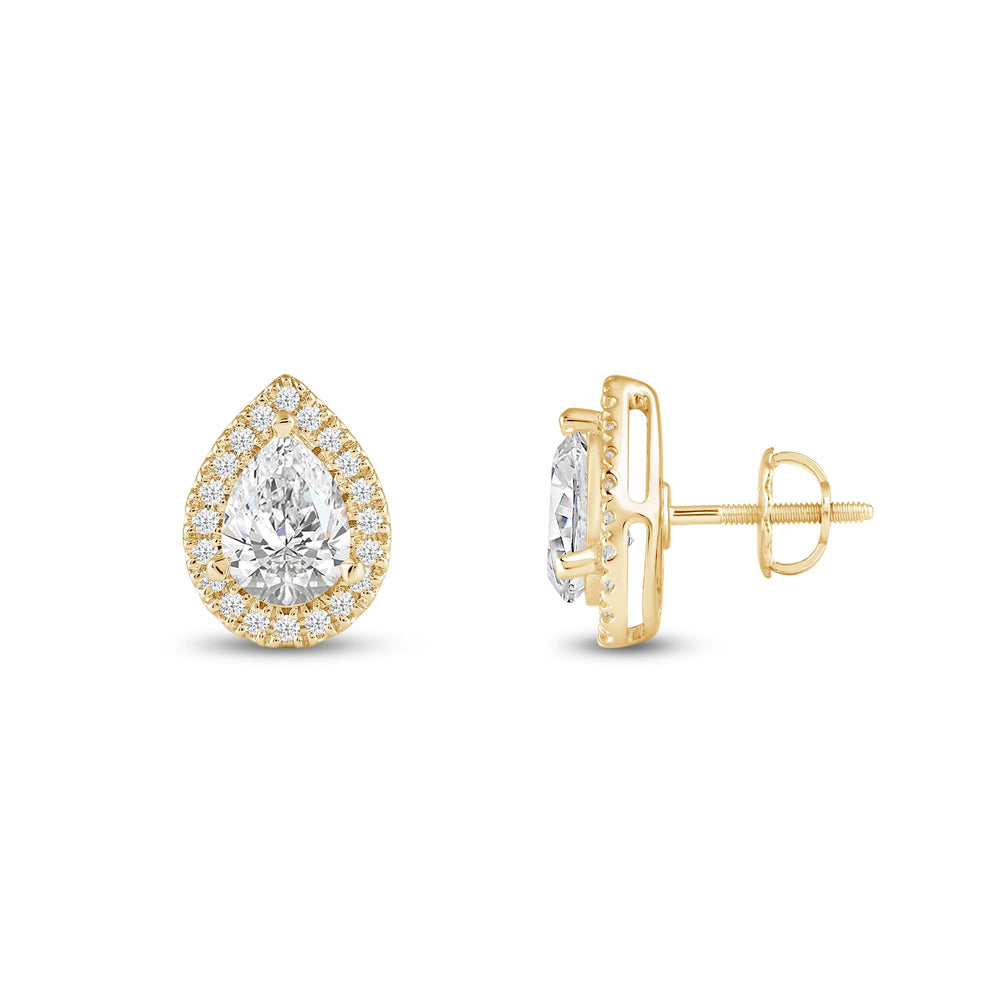 Pear Diamond Halo Earrings with 14KT Yellow Gold / Lab / 3 1/2 Cut Diamond in 14KT Yellow Gold / Lab / 3 1/2 view 5
