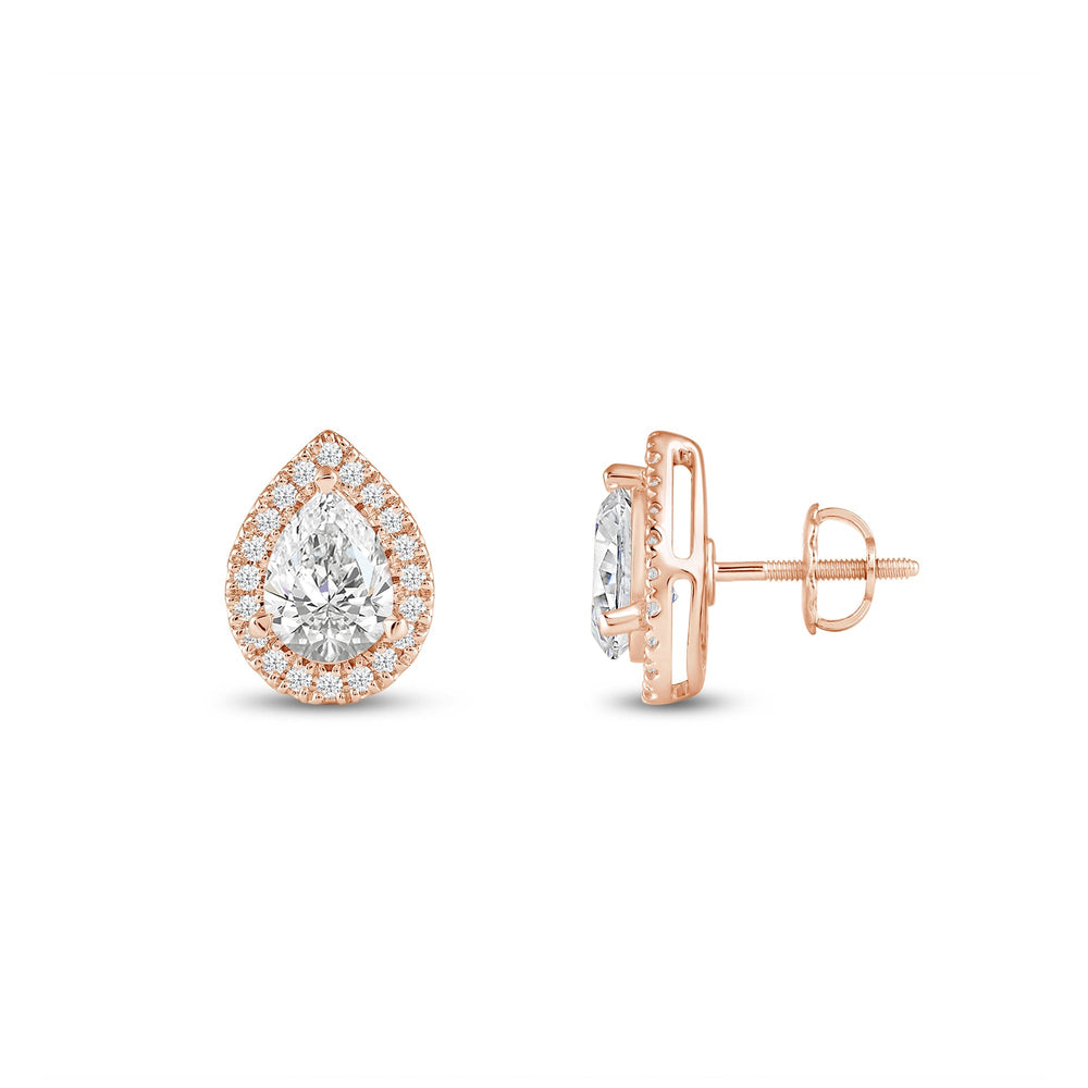 Pear Diamond Halo Earrings with 14KT Rose Gold / Lab / 2 1/3 Cut Diamond in 14KT Rose Gold / Lab / 2 1/3 view 5
