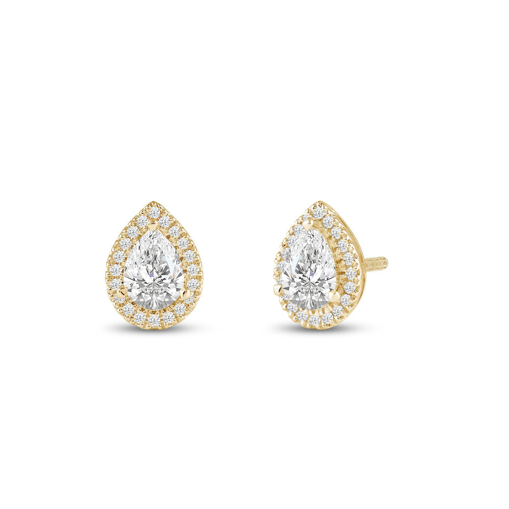 Pear Diamond Halo Earrings with 14KT Yellow Gold / Lab / 2 1/3 Cut Diamond in 14KT Yellow Gold / Lab / 2 1/3 view 1
